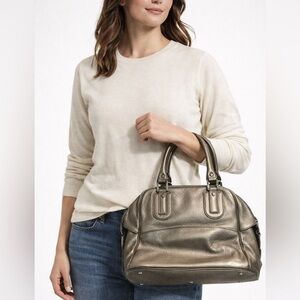 Longchamp Cosmos metallic leather satchel handbag. 👝
